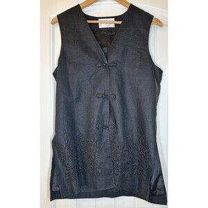 Vintage Lord N Taylor Women’s Black  100% Linen Vest with Asian Accents size 8